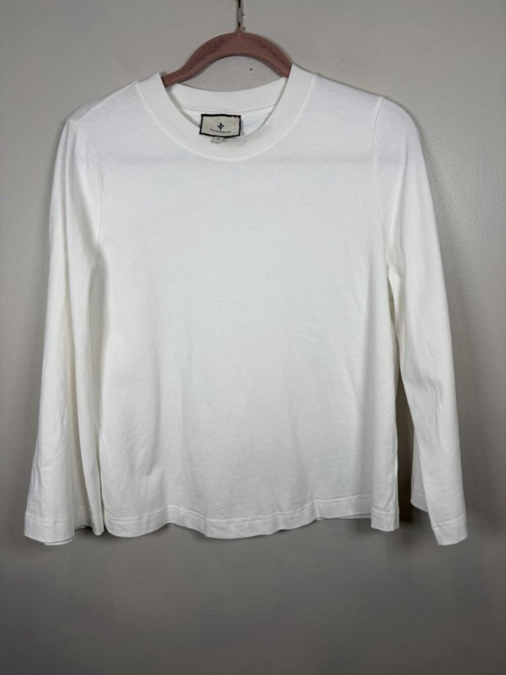 Tuckernuck White Crew Neck Shirt Size XS 3/4 Wide Sleeve Top Cotton Lagenlook